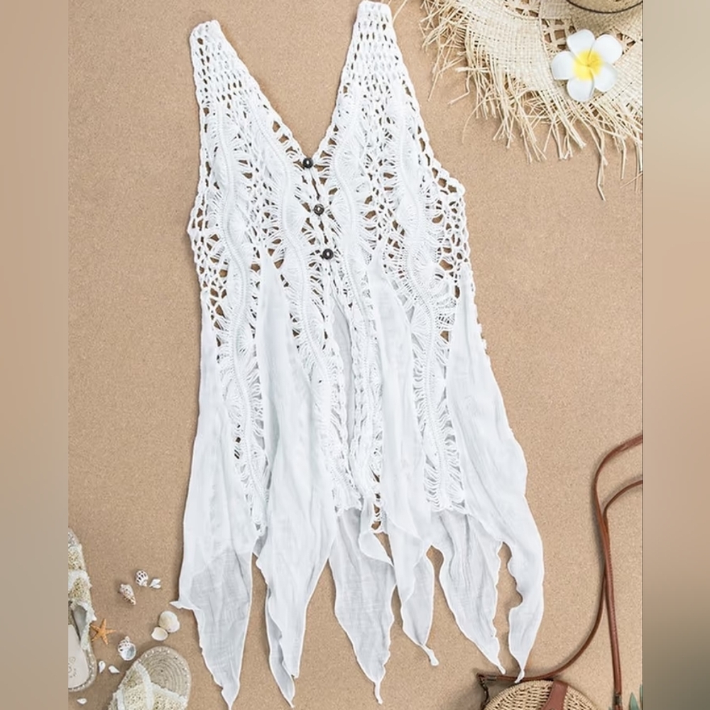 Cupshe Fairycore Crochet Sleeveless Jagged Edge Hem Tank Cover Up Top NEW